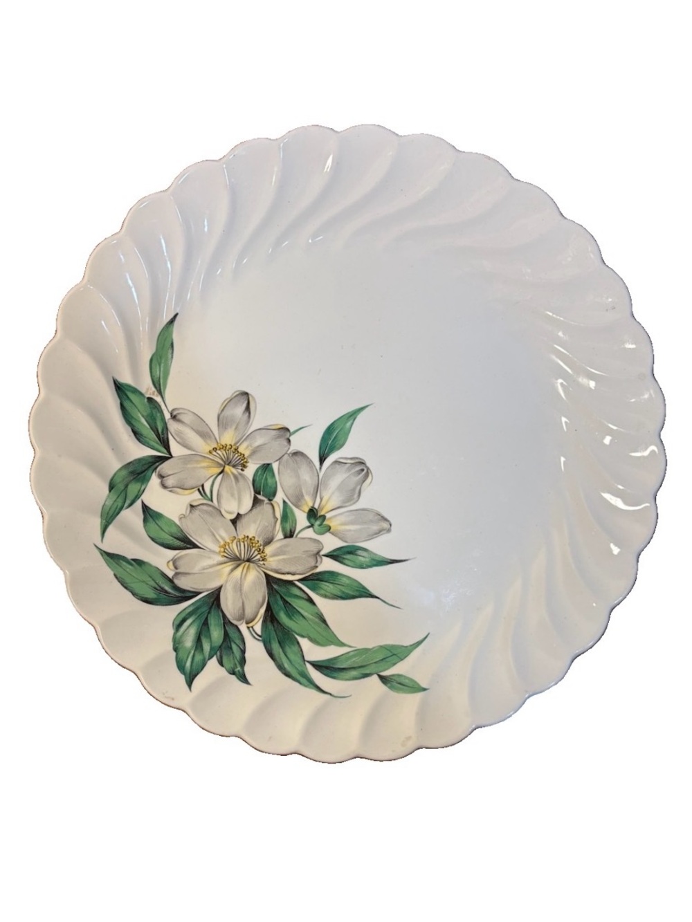 Vintage Royal China Dogwood 12” Round Platter Chop Plate White Swirl Ruffle MCM